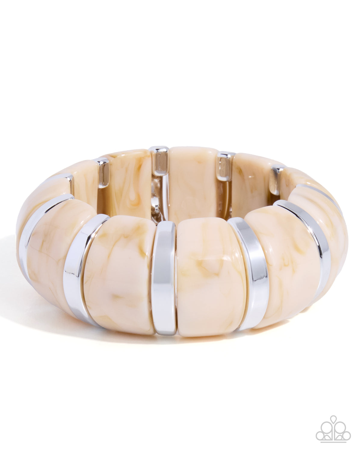 Paparazzi Transparent Tenacity White and beige acrylic silver stretch bracelet | Jewelry by Bretta, photo 3