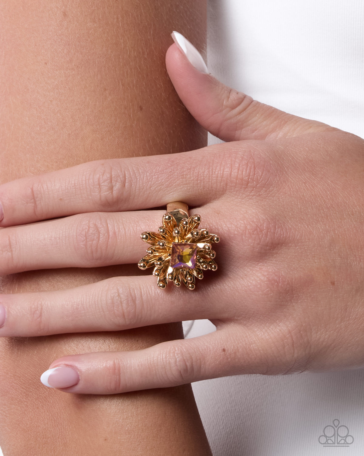 Deafening Dazzle orange rhinestone stretch ring by Paparazzi Accessories