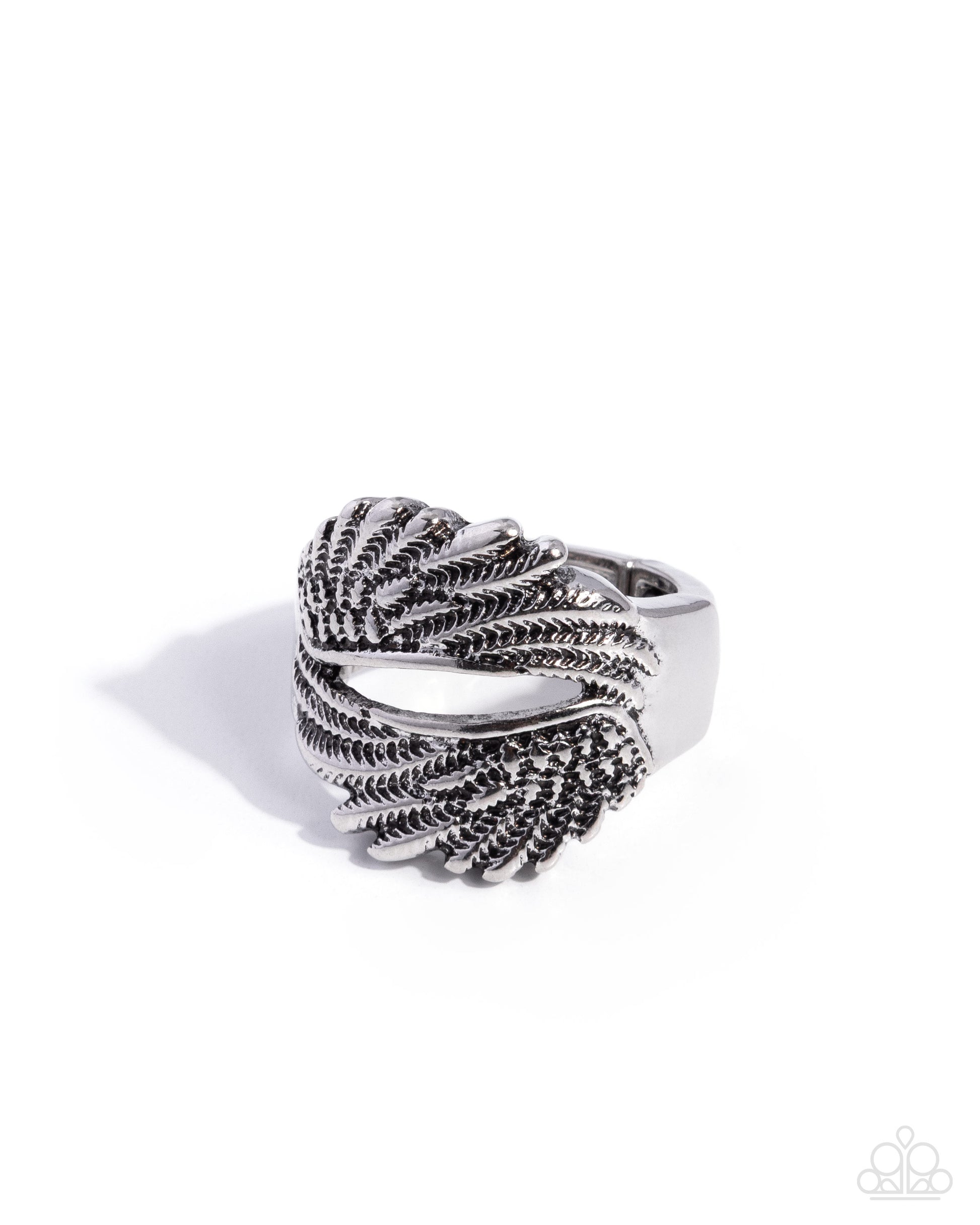 Feathered Friend silver feather statement stretch ring