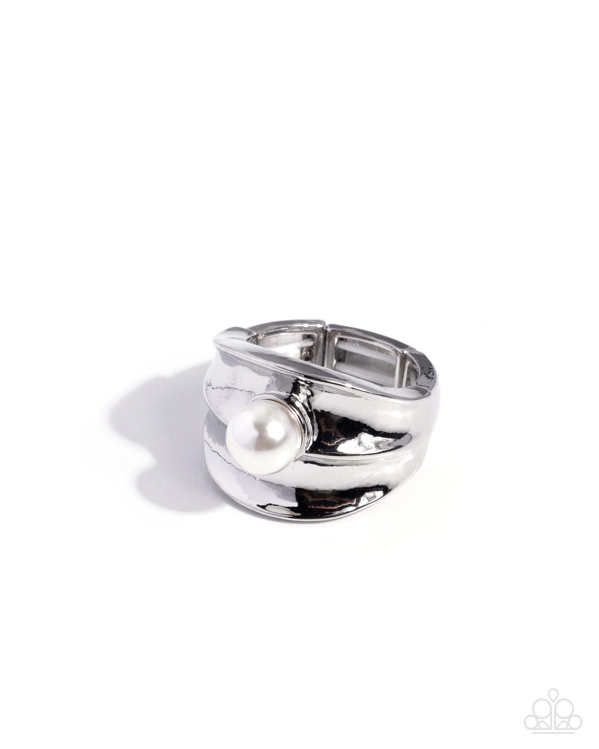 Pearly Operator White Pearl Silver Stretch Ring by Paparazzi Accessories