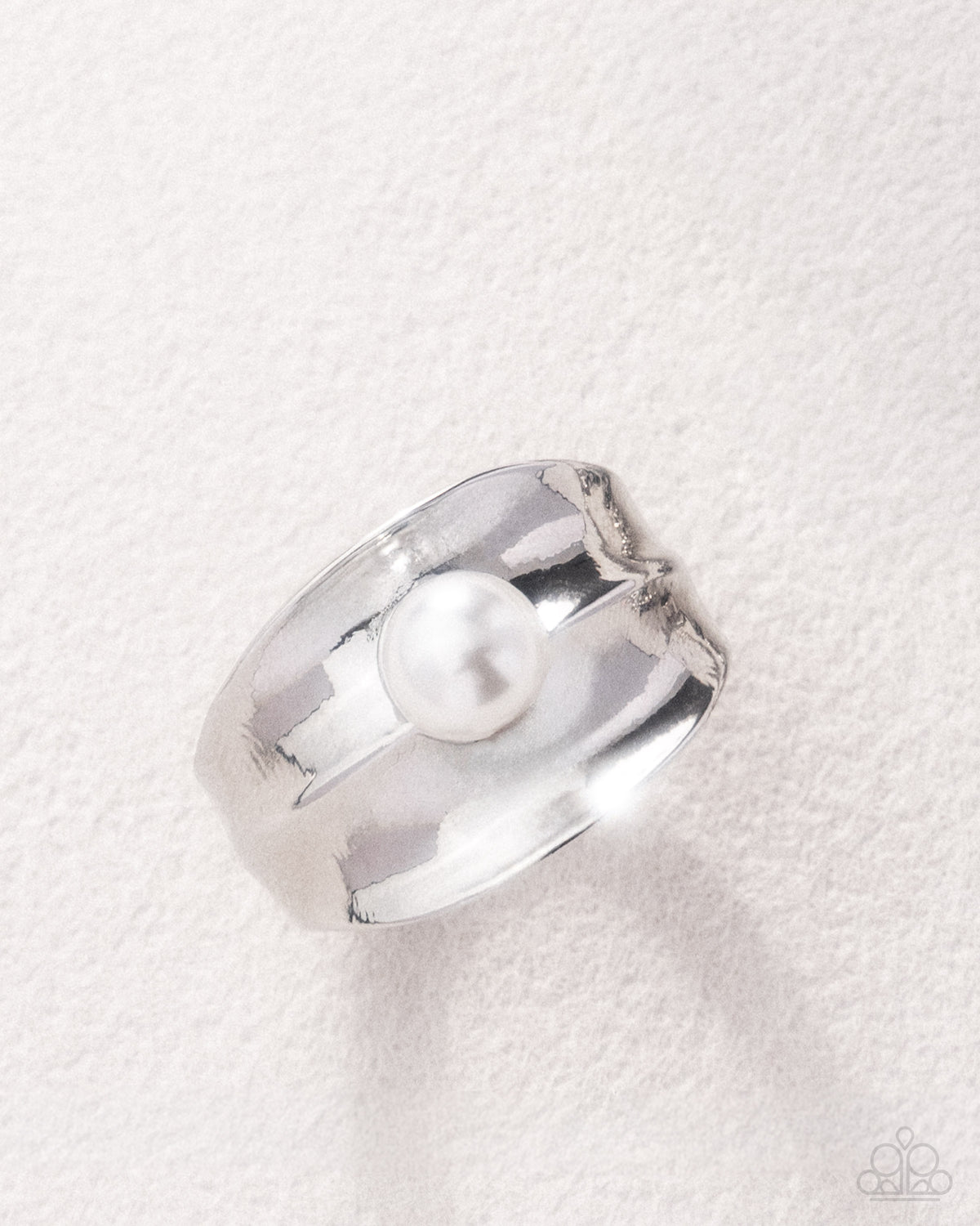 Pearly Operator White Pearl Silver Stretch Ring by Paparazzi Accessories