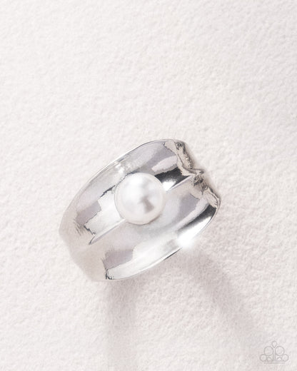 Pearly Operator White Pearl Silver Stretch Ring by Paparazzi Accessories