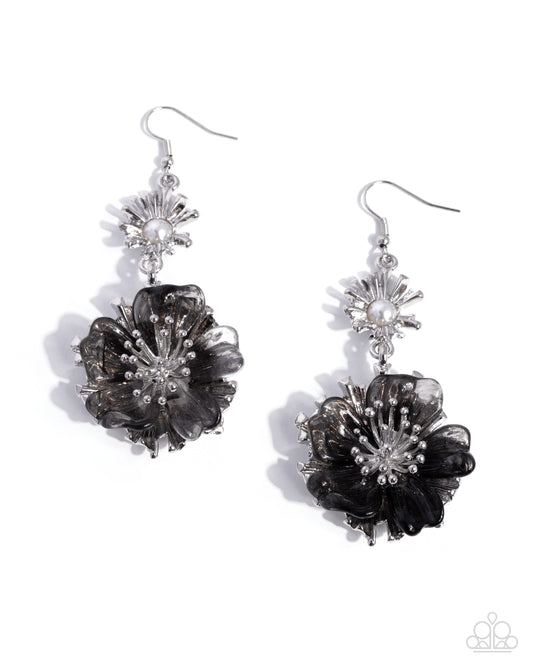 Ballet Beacon Black Floral Pearl Earrings by Paparazzi Accessories at Jewelry by Bretta - product photo 1