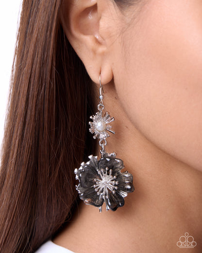 Ballet Beacon Black Floral Pearl Earrings by Paparazzi Accessories at Jewelry by Bretta - product photo 2