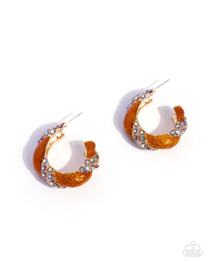 Paparazzi Appreciative Aesthetic orange textured gold hoop earrings | Jewelry by Bretta