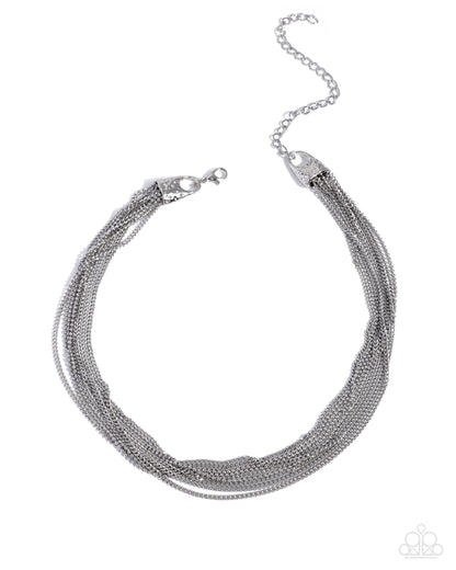 Speculative Strands Silver Layered Chain Necklace - Paparazzi Accessories at Jewelry by Bretta