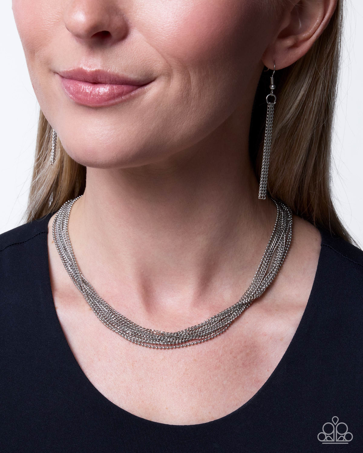 Speculative Strands Silver Layered Chain Necklace - Paparazzi Accessories at Jewelry by Bretta - view 2