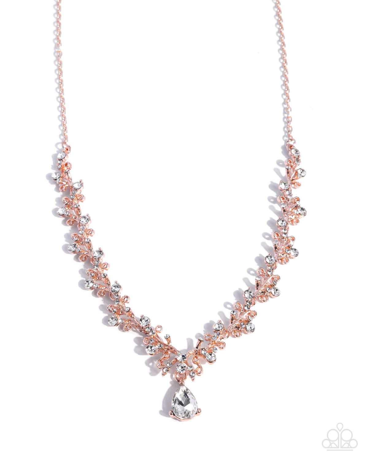 Elegant Errand Rose Gold Teardrop Gem Necklace by Paparazzi Accessories at Jewelry by Bretta - product photo 1