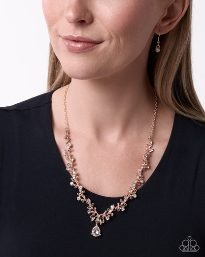Elegant Errand Rose Gold Teardrop Gem Necklace by Paparazzi Accessories at Jewelry by Bretta - product photo 2