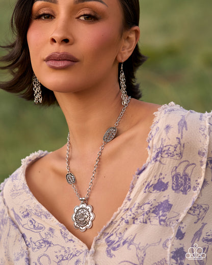 Paparazzi Sensational Spring textured silver floral pendant necklace, alternate image 4 | Jewelry by Bretta