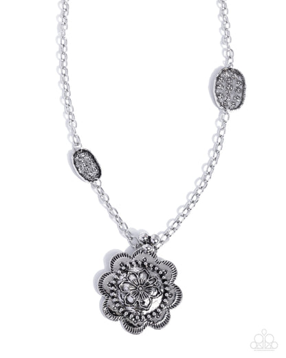 Paparazzi Sensational Spring textured silver floral pendant necklace, product image | Jewelry by Bretta