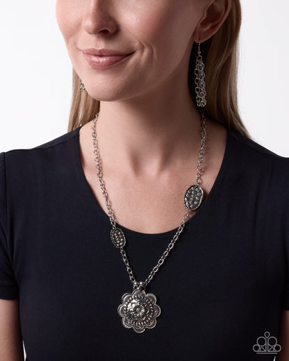 Paparazzi Sensational Spring textured silver floral pendant necklace, alternate image 2 | Jewelry by Bretta