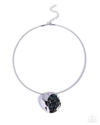 Paparazzi Cosmic Color Black oil-spill druzy silver pendant necklace | Jewelry by Bretta, photo 2