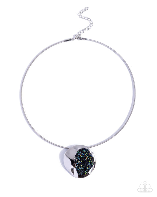 Paparazzi Cosmic Color Black oil-spill druzy silver pendant necklace | Jewelry by Bretta, photo 2