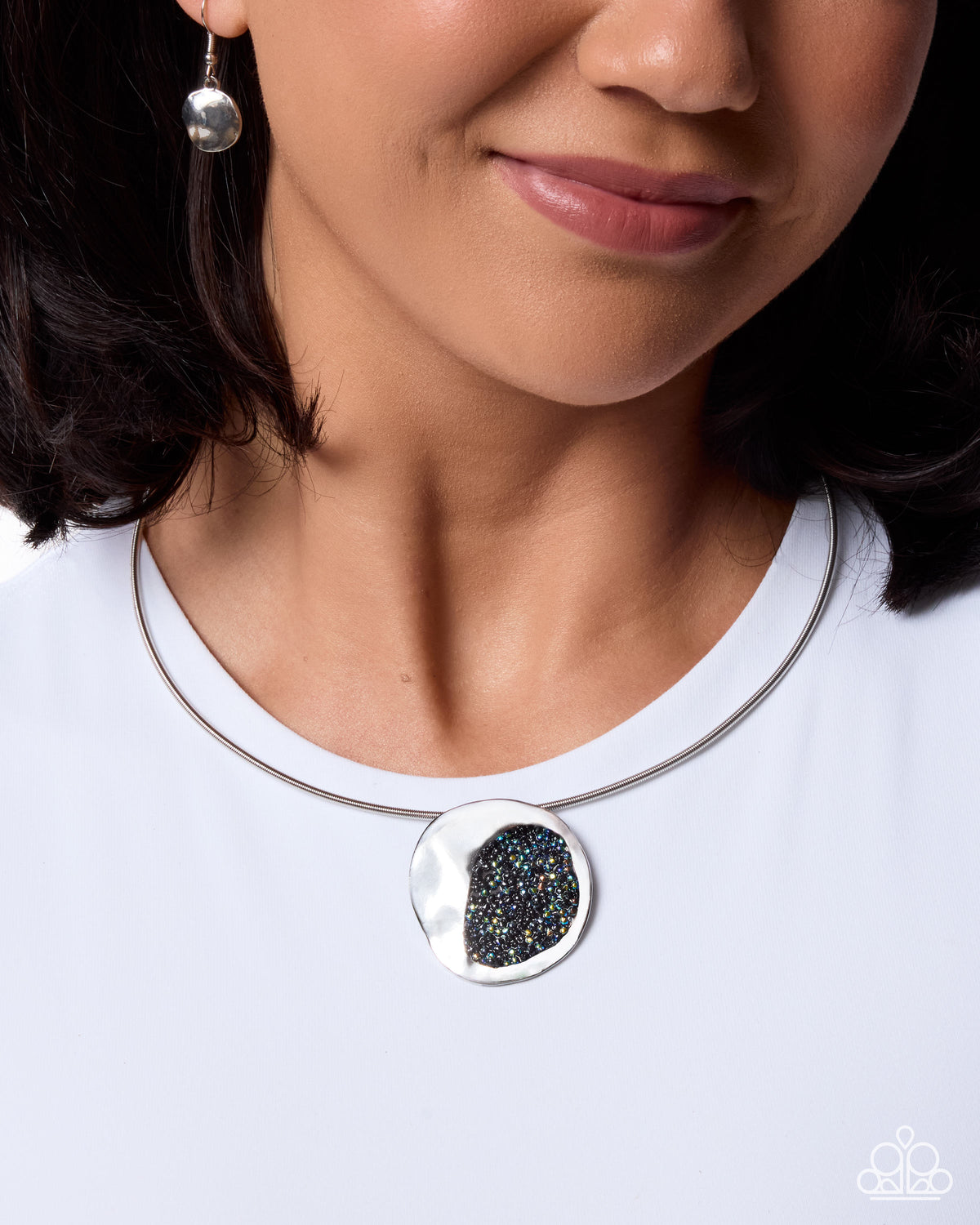 Paparazzi Cosmic Color Black oil-spill druzy silver pendant necklace | Jewelry by Bretta, photo 1