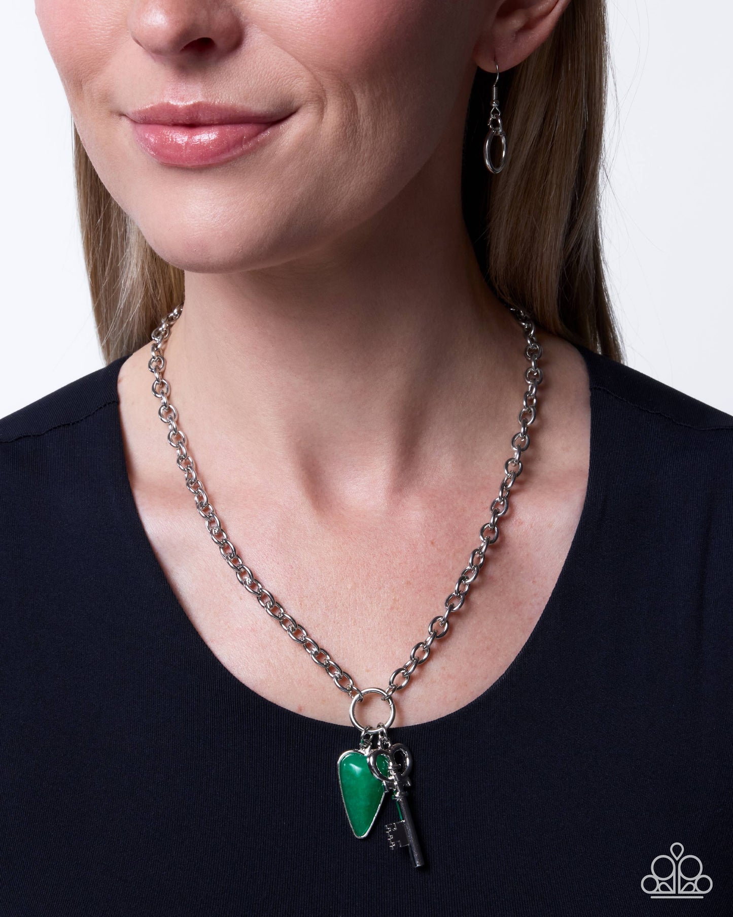 Honest Heritage Green Jade Key Necklace by Jewelry by Bretta - modeled view