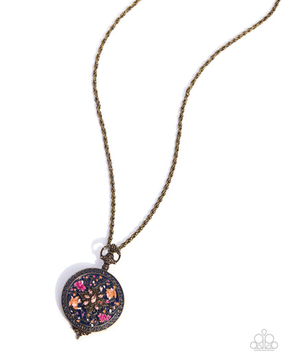 Ornate Observation brass floral pendant necklace