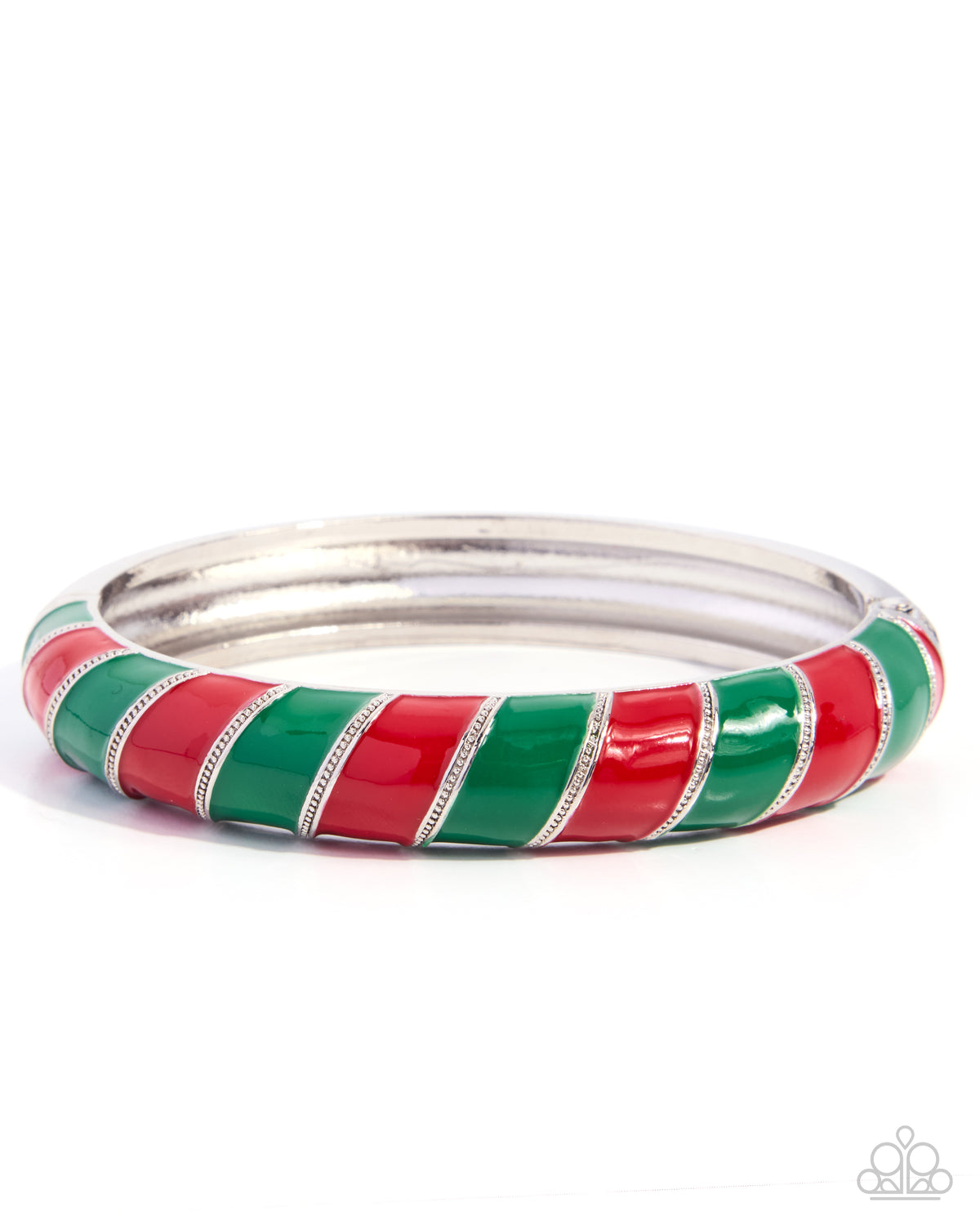 Wrapping Paper silver cuff bracelet with red and green stripes from Jewelry by Bretta