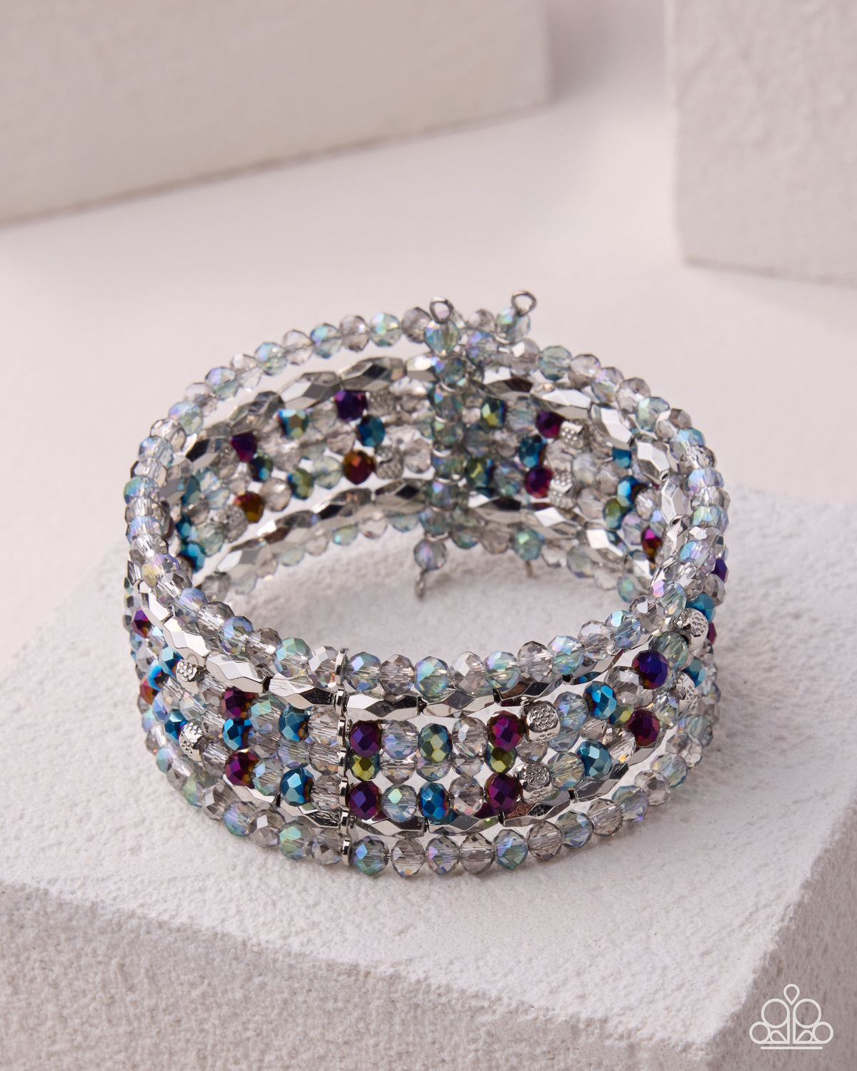 Crafted Charm Multi layered beaded cuff bracelet with textured silver accents – Jewelry by Bretta