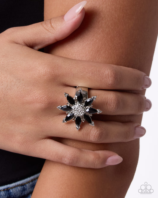 Visceral Whimsy Black Floral Stretch Ring by Paparazzi Accessories - view 2