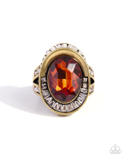 Generous Glitter Brass Topaz Gem Stretch Ring by Paparazzi Accessories