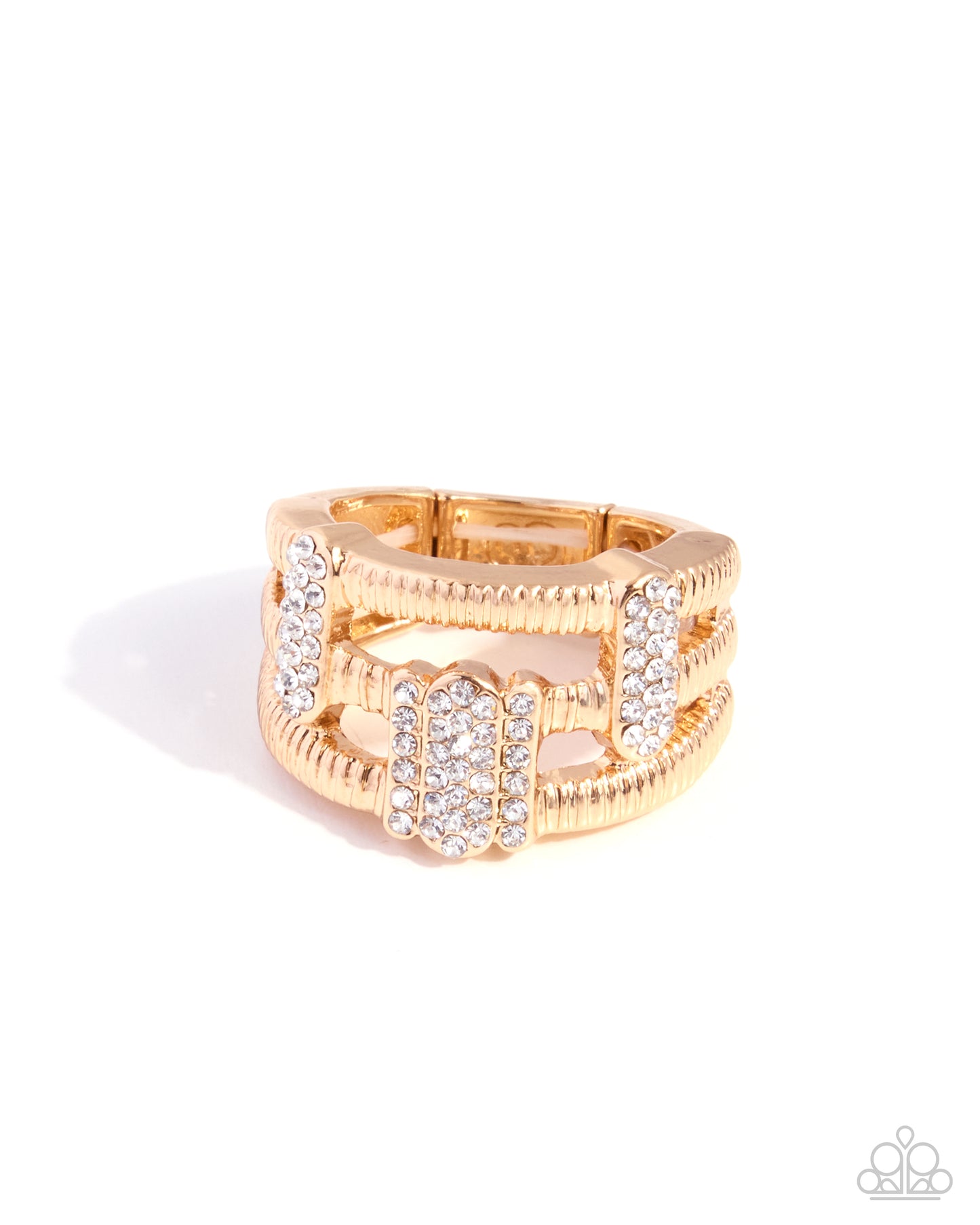 Melodic Merge gold rhinestone layered stretch ring