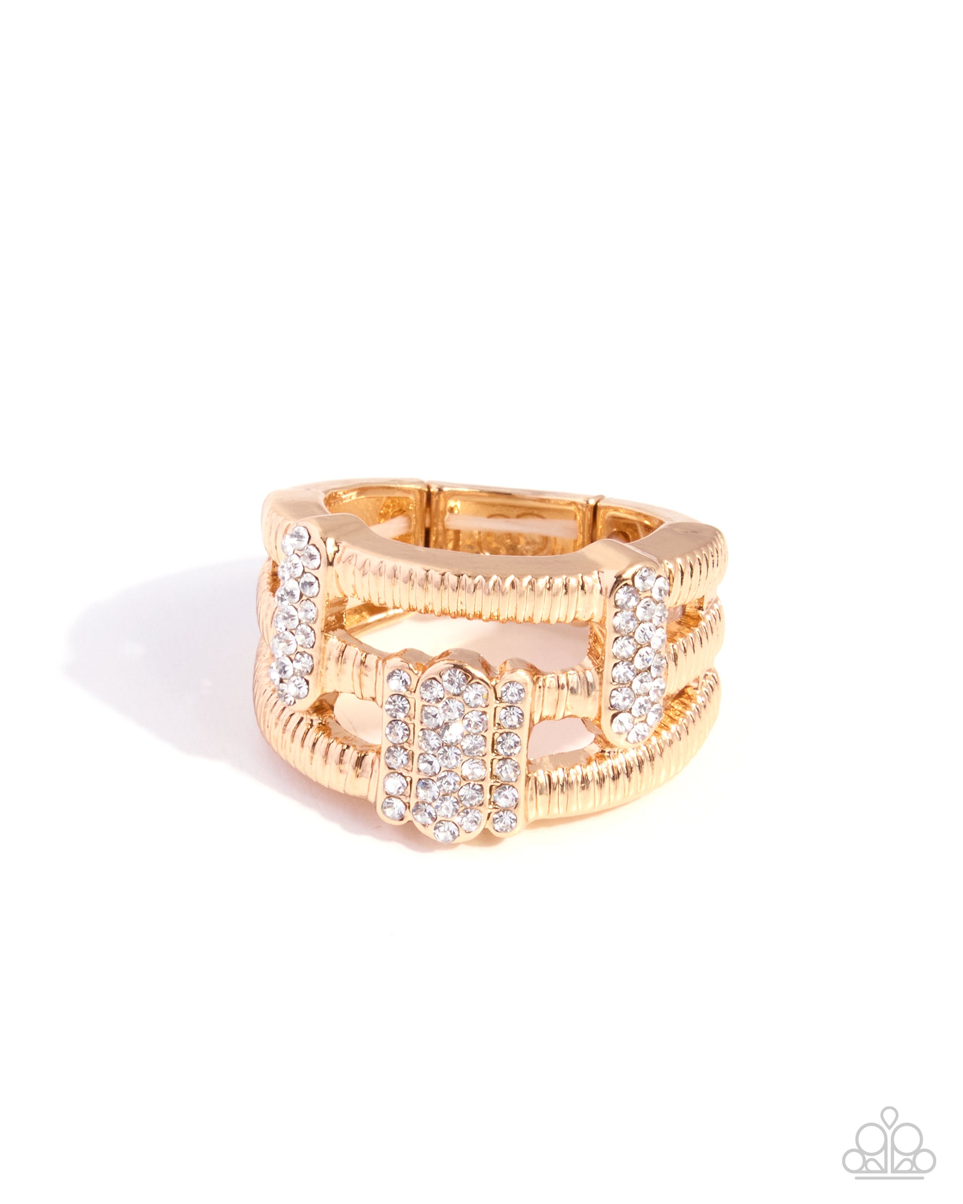 Melodic Merge gold rhinestone layered stretch ring