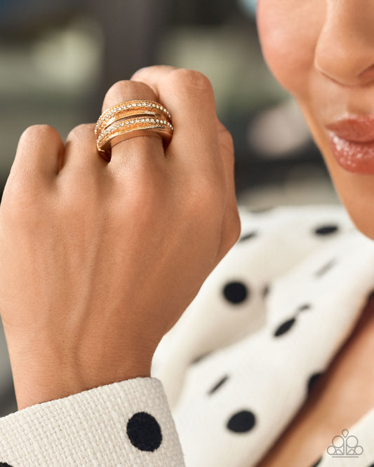 Dabbling in Dazzle Gold Rhinestone Stretch Ring