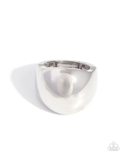 Intense Instinct polished silver sphere stretch ring by Paparazzi Accessories