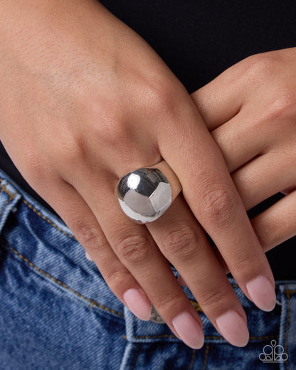 Intense Instinct silver sphere statement stretch ring alternate view