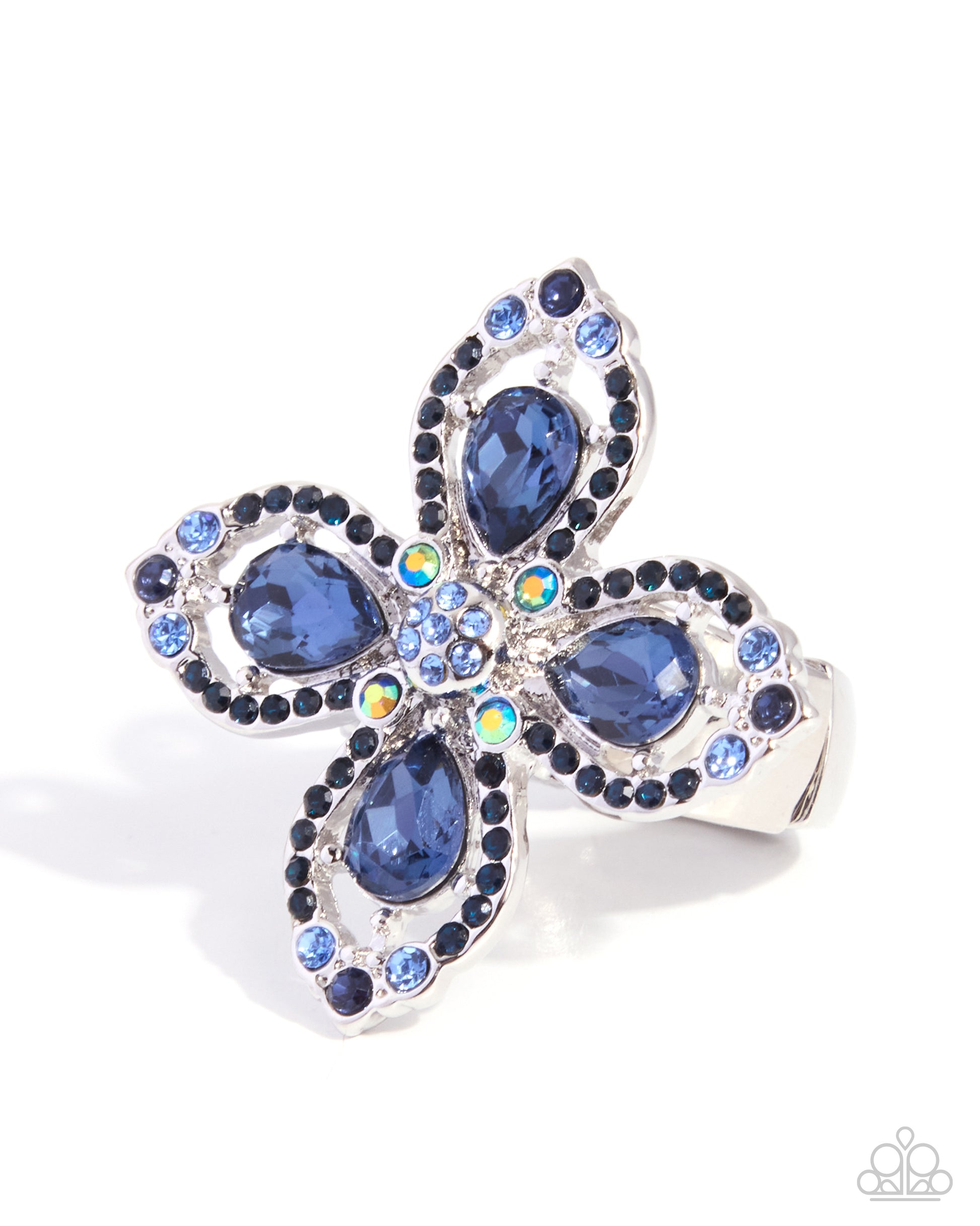 Whimsical Honor blue flower rhinestone ring by Jewelry by Bretta