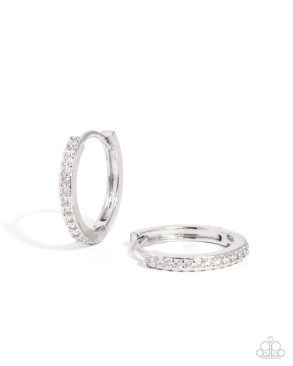 Wouldn't It Be Lovely? White Rhinestone Hinge Hoop Earrings - Paparazzi Accessories at Jewelry by Bretta