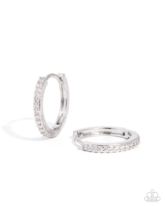 Wouldn't It Be Lovely? White Rhinestone Hinge Hoop Earrings - Paparazzi Accessories at Jewelry by Bretta