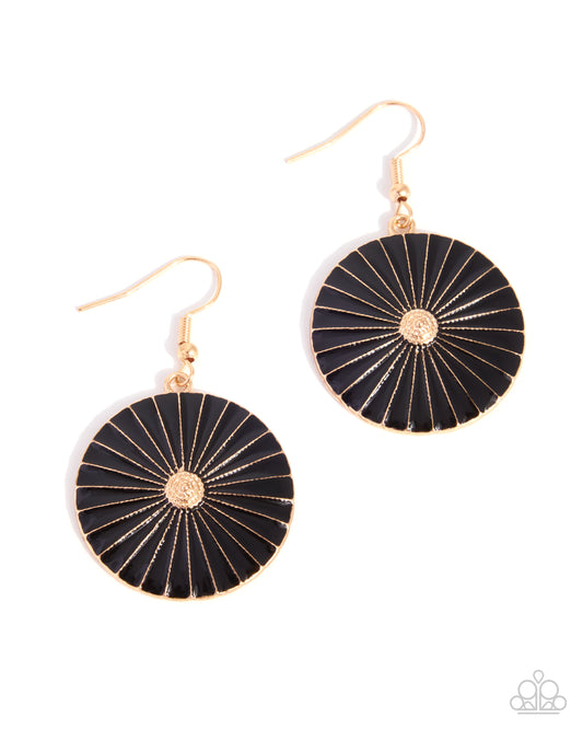 Radial Review Black and Gold Statement Earrings - Paparazzi Accessories at Jewelry by Bretta