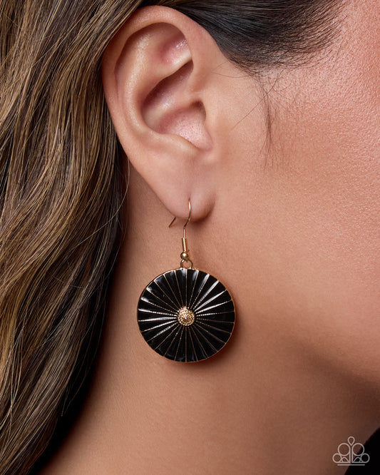 Radial Review Black and Gold Statement Earrings - Paparazzi Accessories at Jewelry by Bretta - view 2