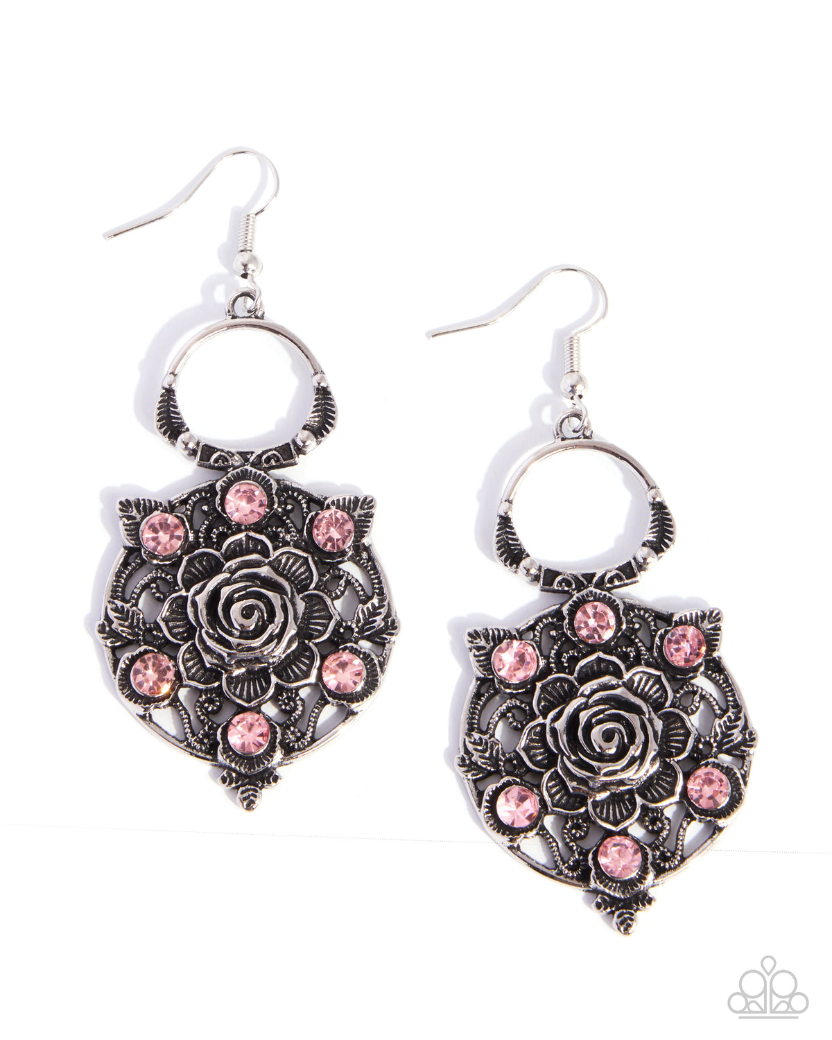Paparazzi Garden Glissando pink rhinestone floral dangle earrings, product image | Jewelry by Bretta