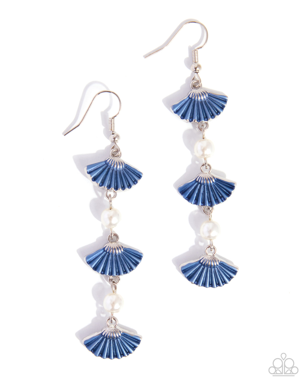 Fashionable Fan navy blue silver and white pearl earrings - Jewelry by Bretta