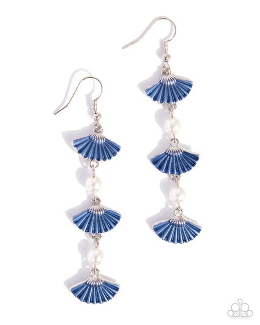 Fashionable Fan navy blue silver and white pearl earrings - Jewelry by Bretta