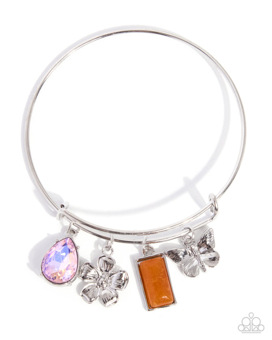 Whimsical Window orange gemstone silver bangle bracelet front view