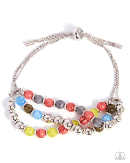 Successful Stack pink multicolor beaded bracelet with silver chains - Paparazzi Accessories at Jewelry by Bretta