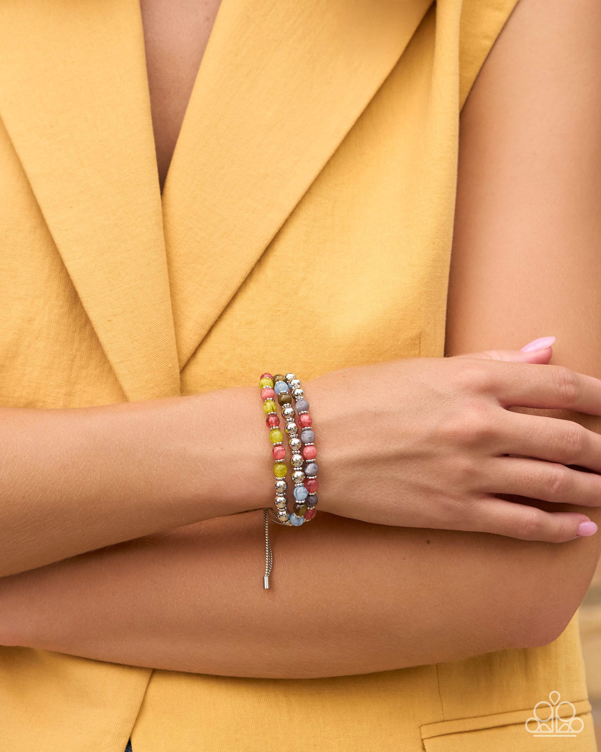 Successful Stack pink multicolor beaded bracelet with silver chains - Paparazzi Accessories at Jewelry by Bretta