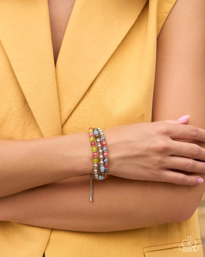 Successful Stack pink multicolor beaded bracelet with silver chains - Paparazzi Accessories at Jewelry by Bretta