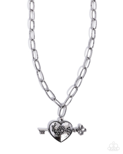 Genuine Whimsy white heart key necklace by Paparazzi Accessories