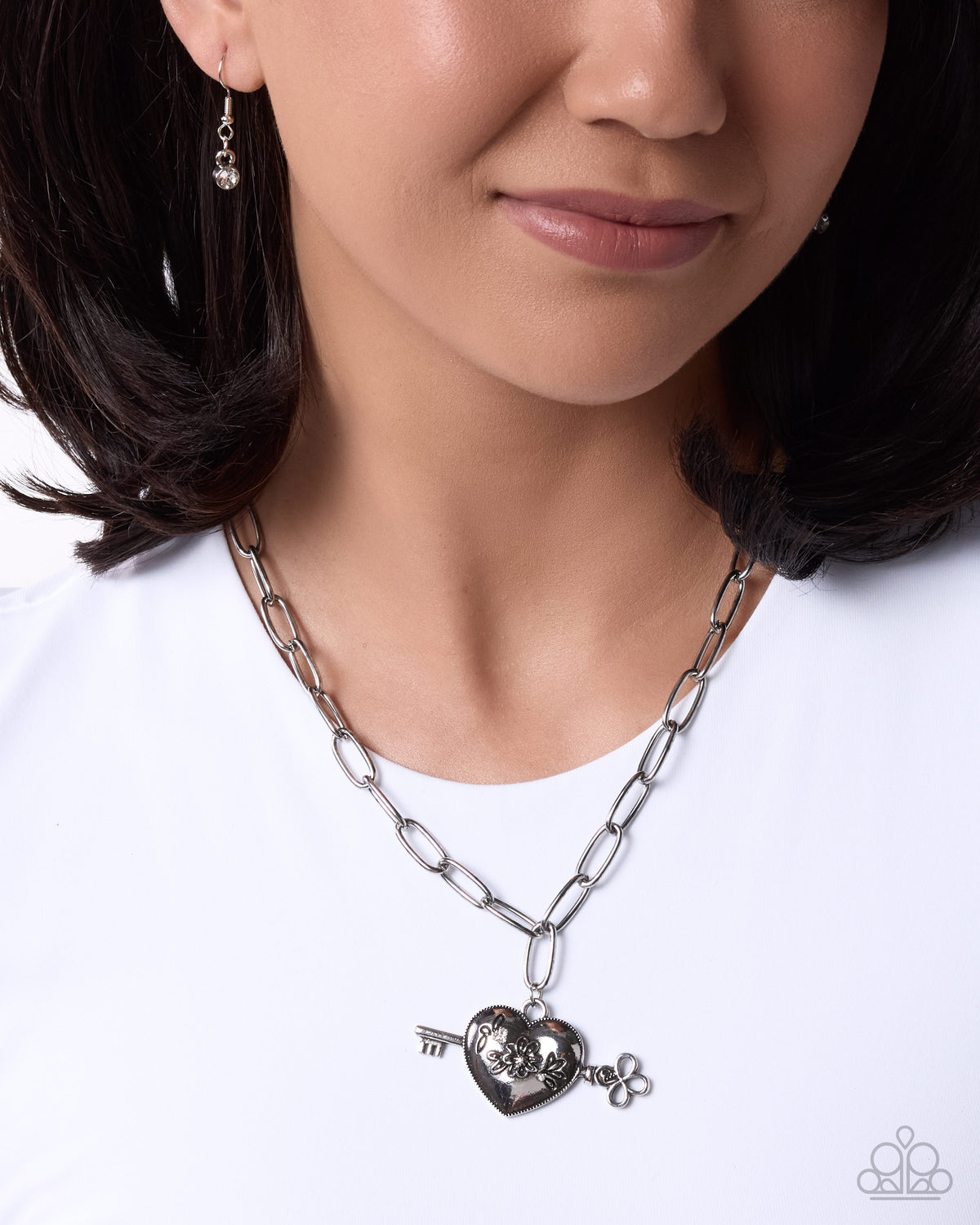 Genuine Whimsy white heart key necklace by Paparazzi Accessories