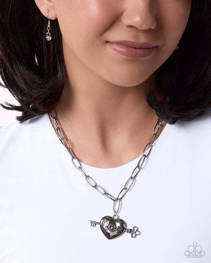 Genuine Whimsy white heart key necklace by Paparazzi Accessories