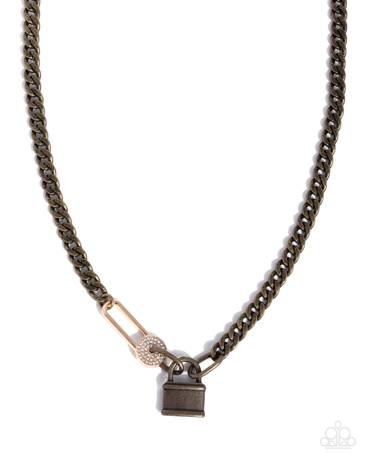 Polished Protection brass mixed-metal lock necklace by Paparazzi Accessories