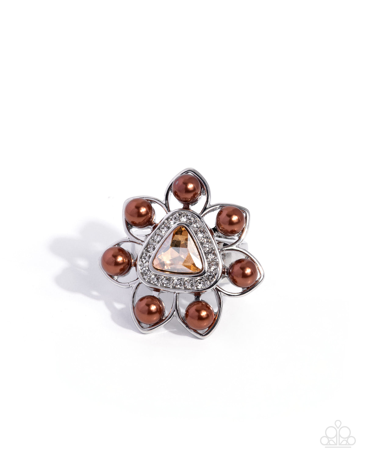 Straightforward Shimmer brown floral stretch ring by Paparazzi Accessories