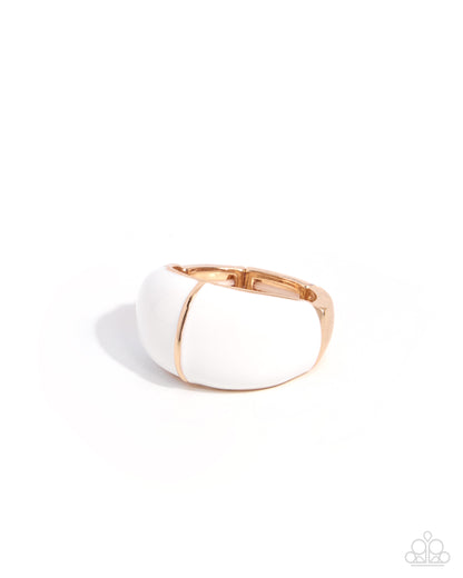 Compelling Company white statement ring with glossy band and gold bar accent by Jewelry by Bretta