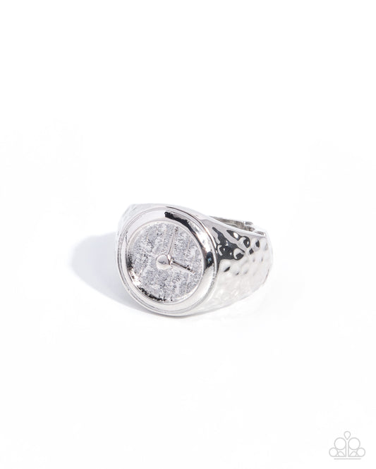 Compelling Clock Silver Hammered Stretch Ring | Jewelry by Bretta