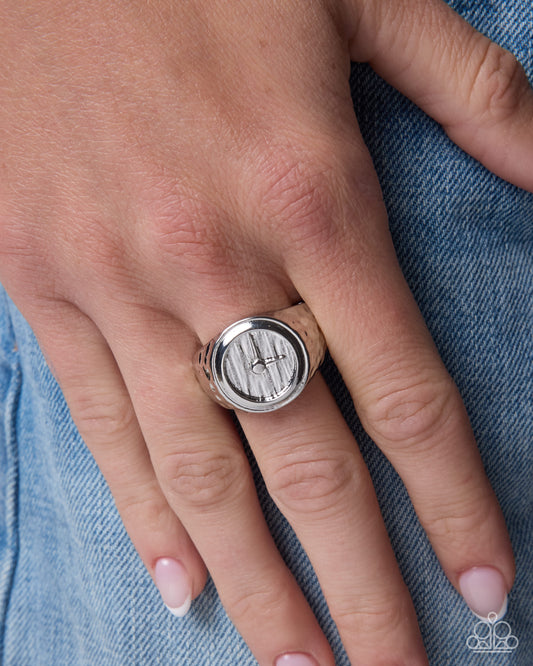 Compelling Clock Silver Hammered Stretch Ring | Jewelry by Bretta